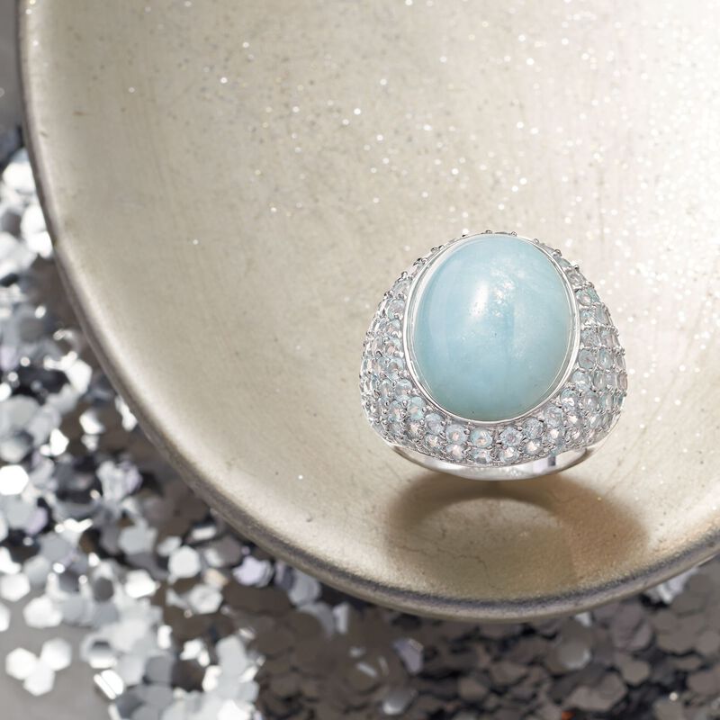 Milky Aquamarine and 4.40 ct. t.w. Sky Blue Topaz Ring in Sterling Silver image number 3