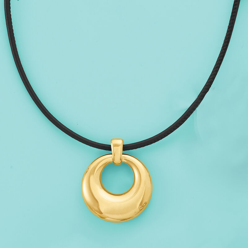 Italian Andiamo 14kt Yellow Gold Over Resin Pendant Necklace with Leather Cord image number 3