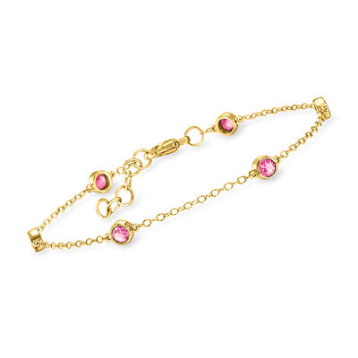 .70 ct. t.w. Bezel-Set Lab-Grown Pink Sapphire Station Bracelet in 18kt Gold Over Sterling
