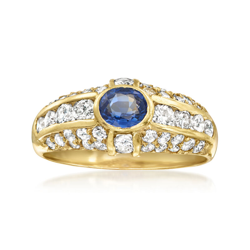 C. 1980 Vintage .55 Carat Sapphire and 1.40 ct. t.w. Diamond Ring in 18kt Yellow Gold. Size 7.25 image number 0