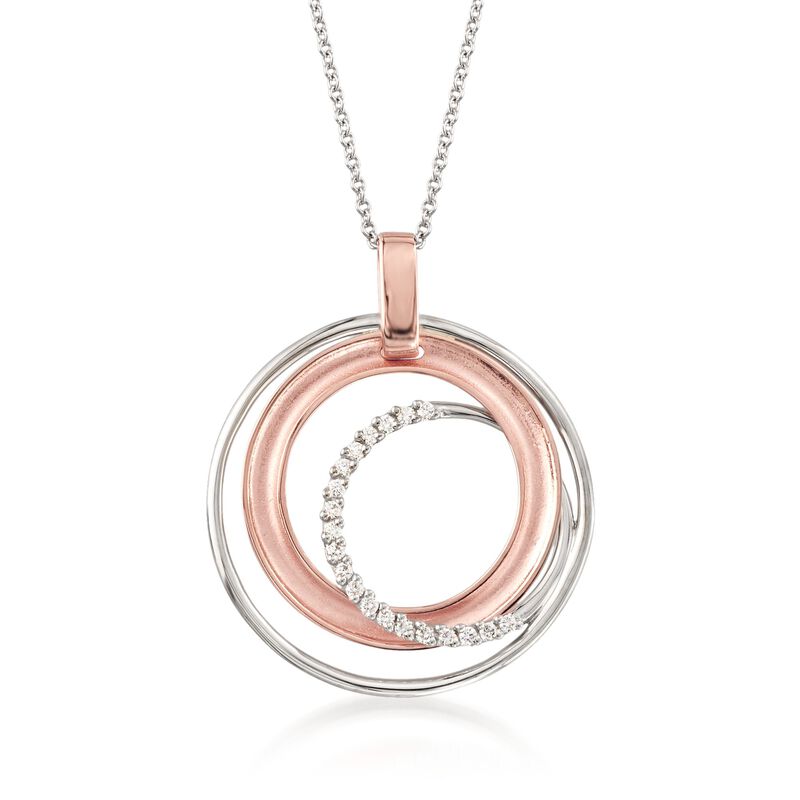 Simon G. .12 ct. t.w. Diamond Multi-Circle Pendant Necklace in 18kt Two-Tone Gold. 17&quot; image number 1