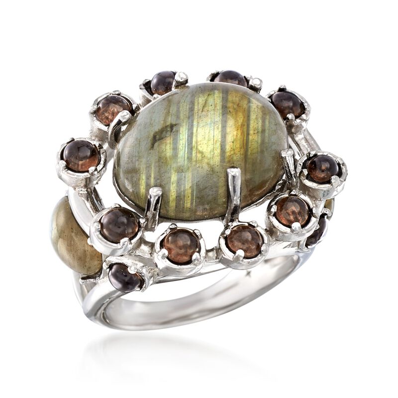 Multicolored Labradorite and 2.10 ct. t.w. Smoky Quartz Ring in Sterling Silver image number 3