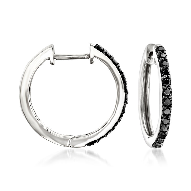 .25 ct. t.w. Black Diamond Hoop Earrings in 14kt White Gold image number 0