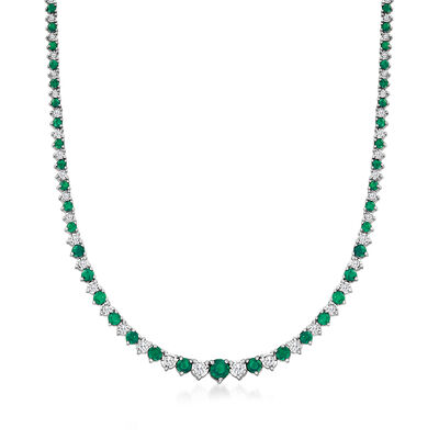5.50 ct. t.w. Emerald and 1.50 ct. t.w. Diamond Tennis Necklace in Sterling Silver