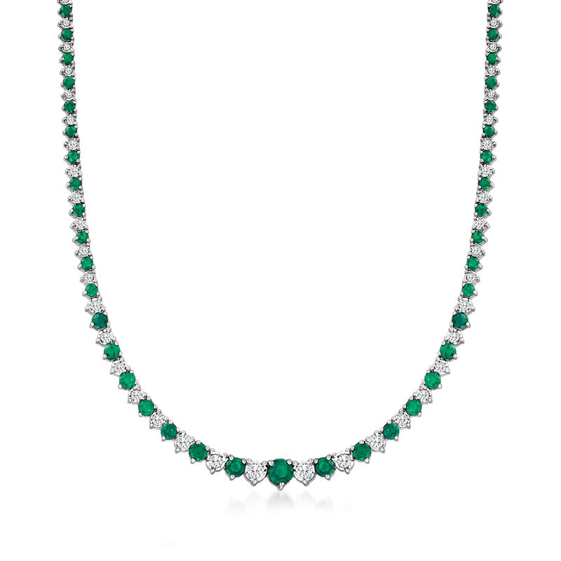 5.75 ct. t.w. Emerald and 1.55 ct. t.w. Diamond Tennis Necklace in Sterling Silver. 20" image number 1