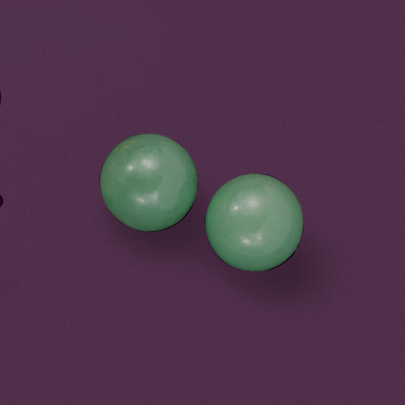 10mm Jade Bead Stud Earrings in 14kt Yellow Gold image number 2