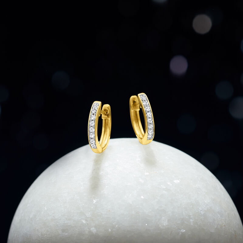 .10 ct. t.w. Diamond Huggie Hoop Earrings in 14kt Yellow Gold. 1/4&quot; image number 1