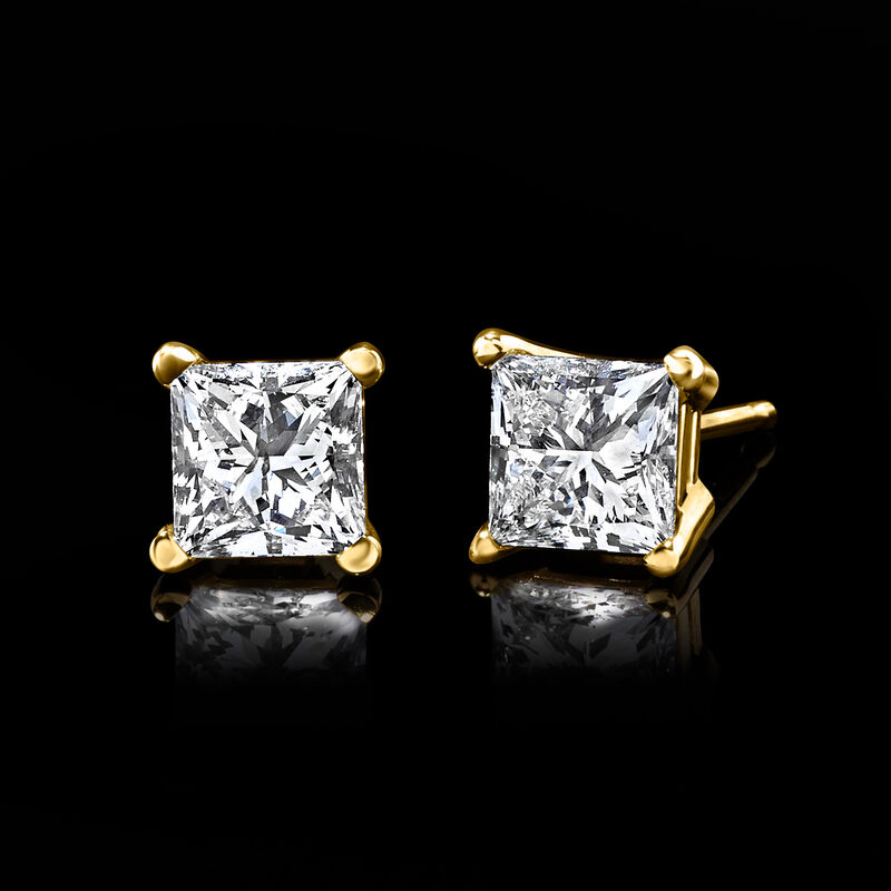 1.00 ct. t.w. Princess-Cut Lab-Grown Diamond Stud Earrings in 14kt Yellow Gold  image number 2
