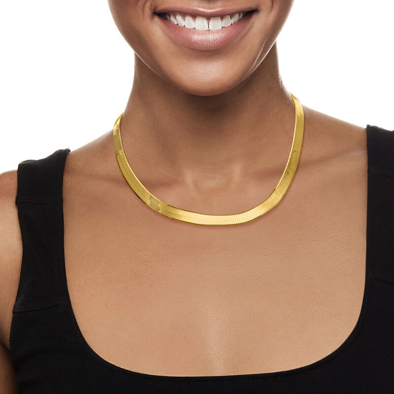 Italian 8mm 18kt Gold Over Sterling Herringbone Necklace. 16&quot; image number 0