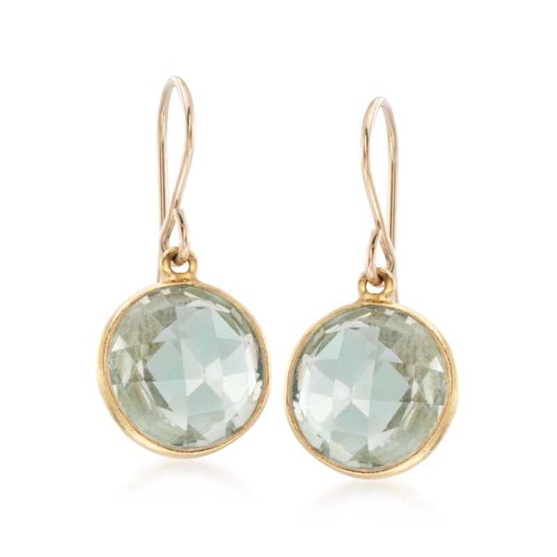 7.00 ct. t.w. Bezel-Set Green Prasiolite Drop Earrings in 14kt Gold Over Sterling image number 0
