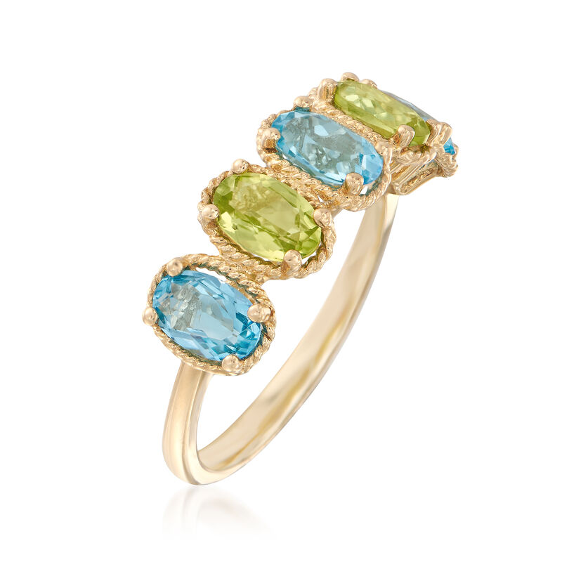 1.60 ct. t.w. Blue Topaz and .90 ct. t.w. Peridot Ring in 14kt Yellow Gold   image number 2