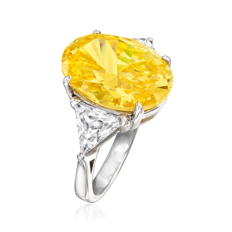 9.00 Carat Simulated Yellow Sapphire Ring with 2.00 ct. t.w. CZs in Sterling Silver image number 2