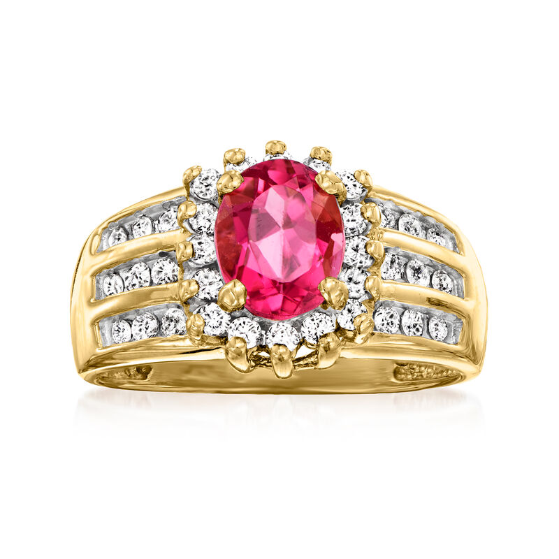 C. 1980 Vintage 1.70 Carat Pink Tourmaline and .75 ct. t.w. Diamond Ring in 14kt Yellow Gold image number 0