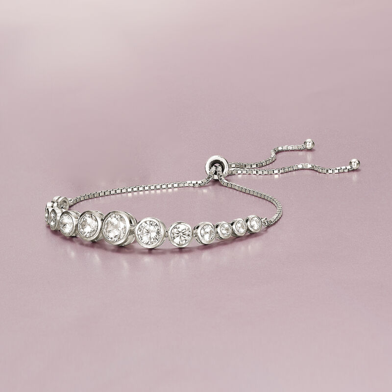 4.85 ct. t.w. Bezel-Set Graduated CZ Bolo Bracelet in Sterling Silver image number 2