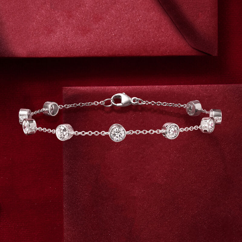 2.20 ct. t.w. Bezel-Set CZ Station Bracelet in Sterling Silver image number 3