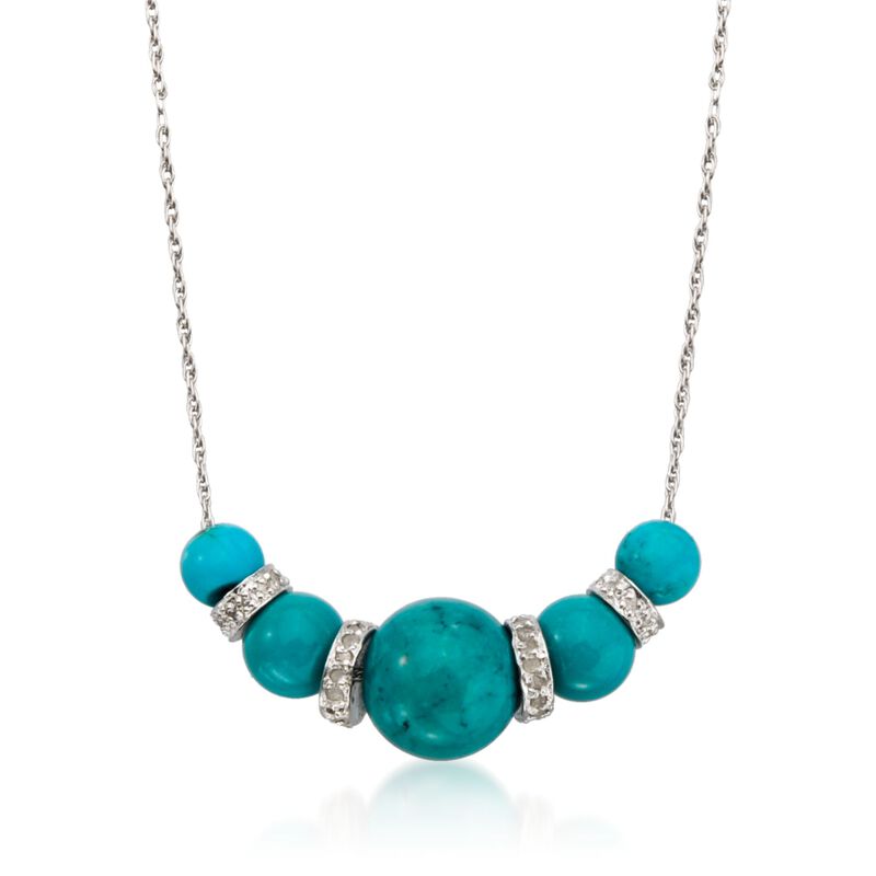 6-10mm Turquoise Bead and .37 ct. t.w. Diamond Necklace in Sterling Silver image number 0