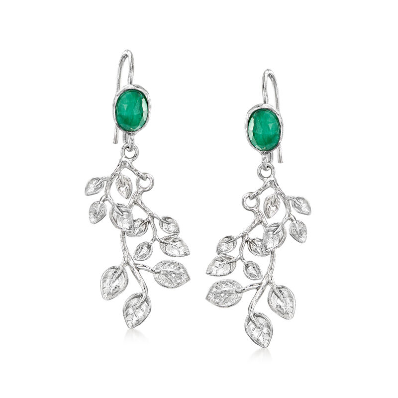 1.00 ct. t.w. Emerald Leaf Drop Earrings in Sterling Silver  image number 0