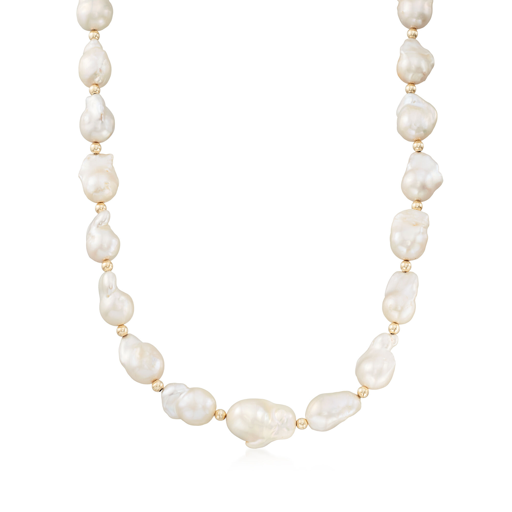 12-15mm Cultured Baroque Pearl Necklace with 14kt Yellow Gold