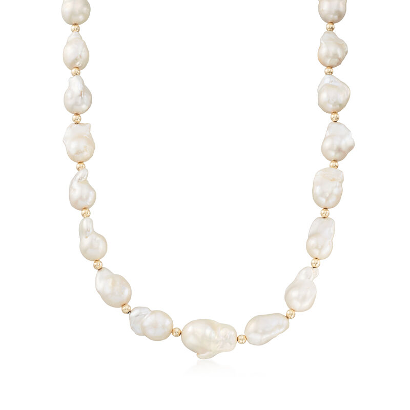 12-15mm Cultured Baroque Pearl Necklace with 14kt Yellow Gold image number 0