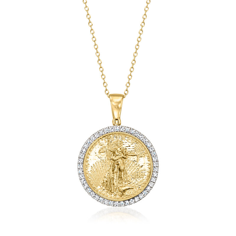 .50 ct. t.w. Diamond Replica Liberty Coin Pendant Necklace in 18kt Gold Over Sterling. 16&quot; image number 1