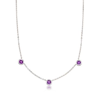 Zina Sterling Silver "Contemporary" 2.10 ct. t.w. Amethyst Three-Stone Station Necklace