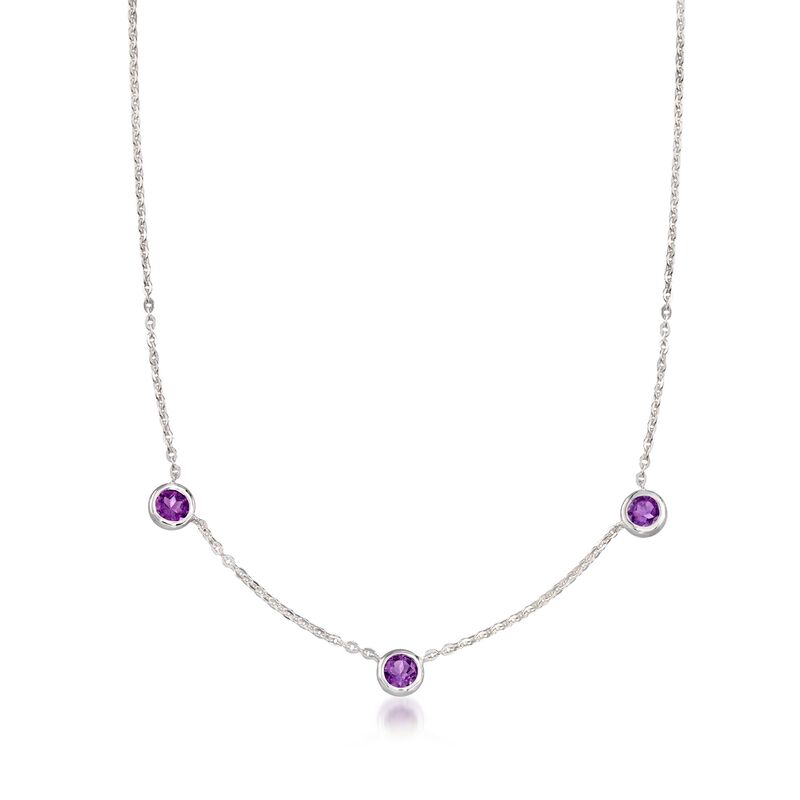 Zina Sterling Silver &quot;Contemporary&quot; 2.10 ct. t.w. Amethyst Three-Stone Station Necklace. 17&quot; image number 1