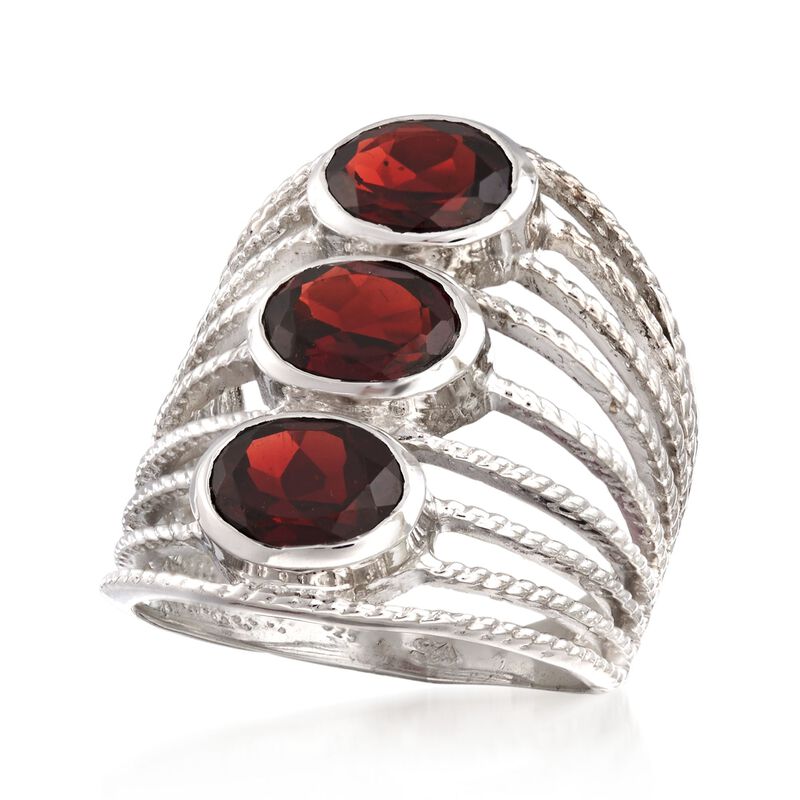 4.60 ct. t.w. Garnet Multi-Row Ring in Sterling Silver image number 3
