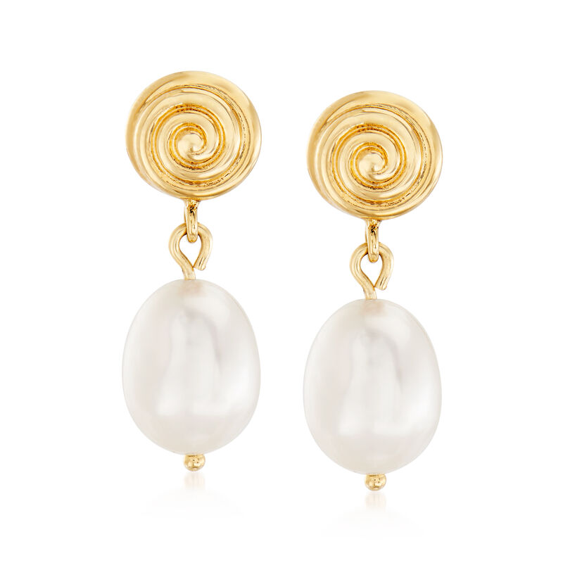 10x8mm Cultured Pearl Swirl Drop Earrings in 14kt Yellow Gold image number 0