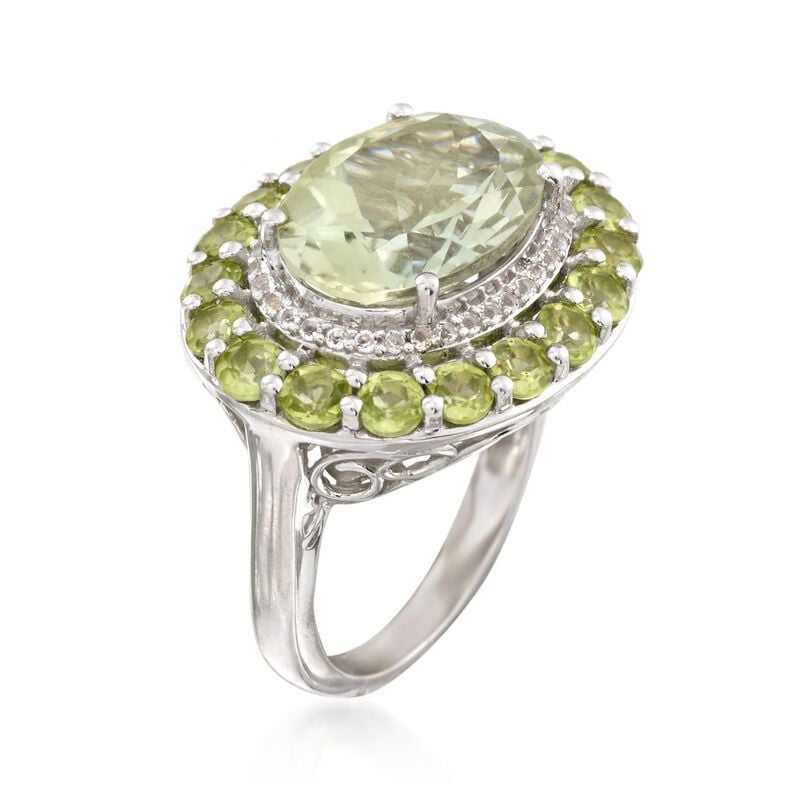 5.00 Carat Prasiolite and 2.30 ct. t.w. Peridot Ring with White Topaz in Sterling Silver image number 2