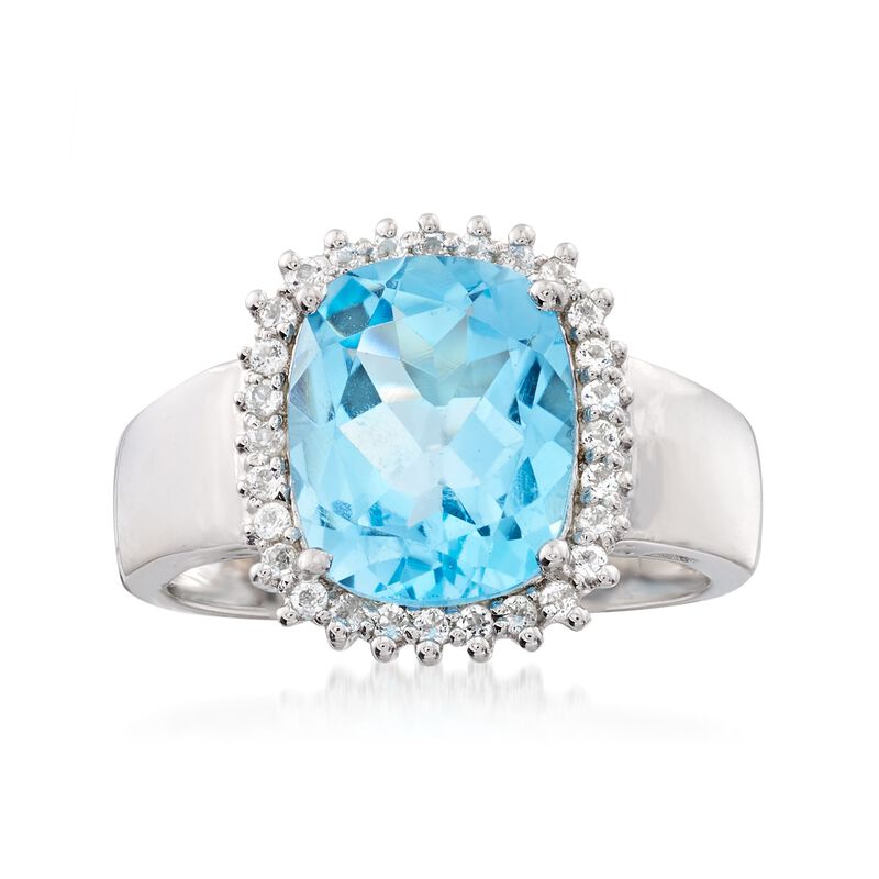 4.10 ct. t.w. Blue and White Topaz Halo Ring in Sterling Silver image number 0