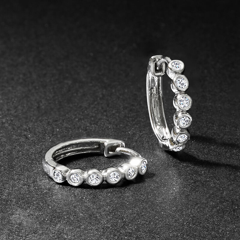 .15 ct. t.w. Bezel-Set Lab-Grown Diamond Huggie Hoop Earrings in 14kt White Gold. 1/2&quot; image number 2