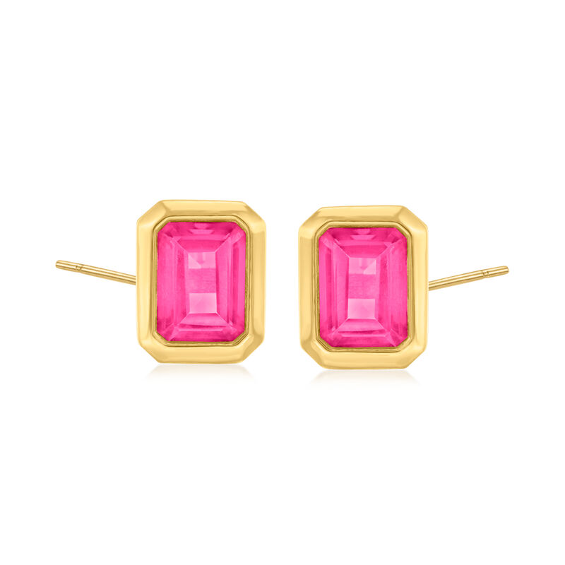 6.50 ct. t.w. Pink Topaz Jewelry Set: Earrings and Necklace in 18kt Gold Over Sterling. 18&quot; image number 4