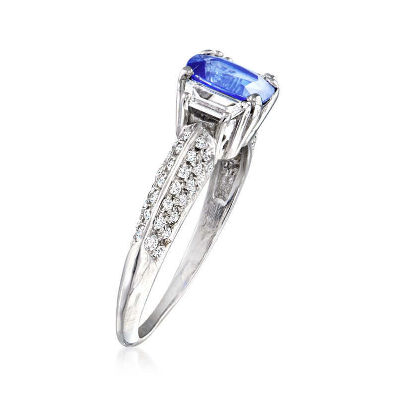 C. 1980 Vintage .98 Carat Sapphire and .85 ct. t.w. Diamond Ring in 18kt White Gold. Size 7 image number 2