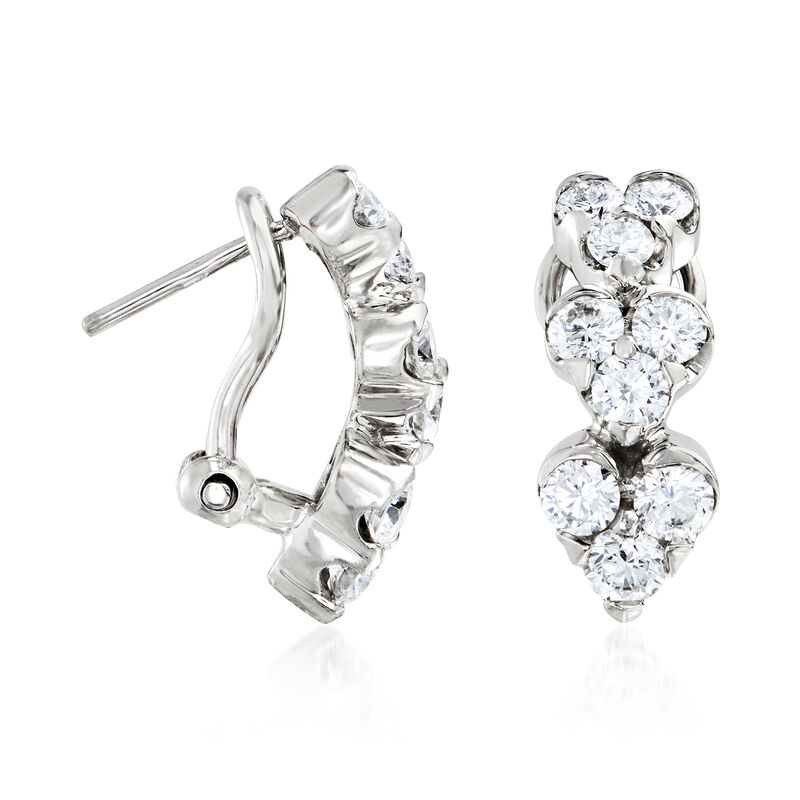 C. 1990 Vintage 2.00 ct. t.w. Diamond Heart Drop Earrings in 18kt White Gold image number 2