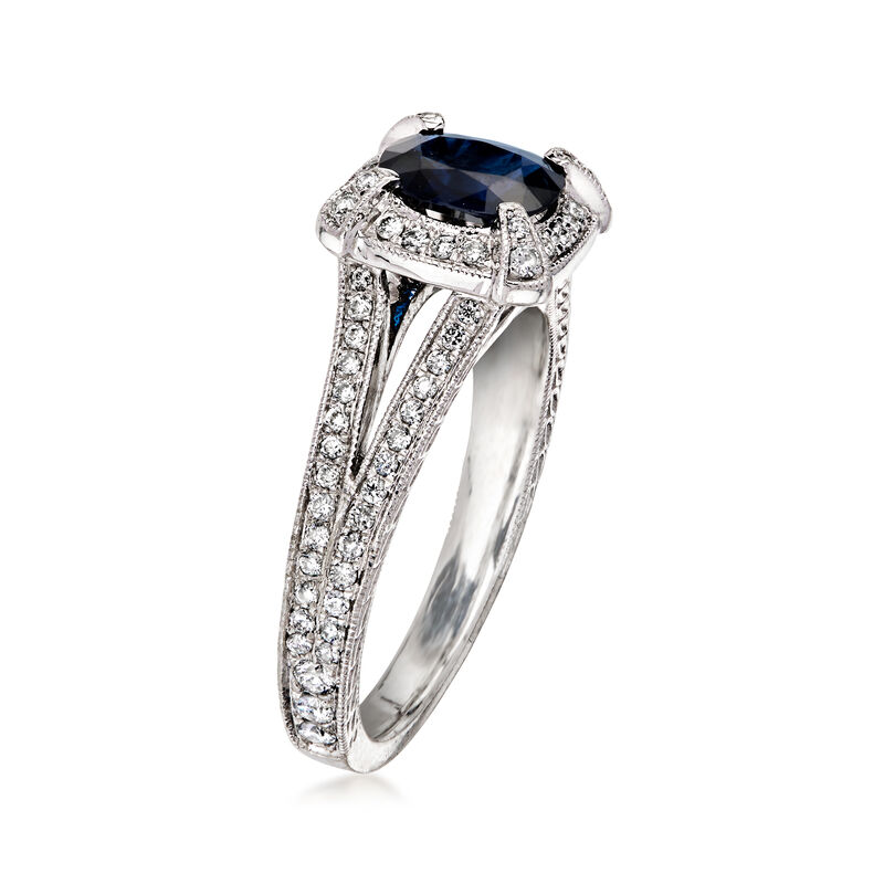 C. 2000 Vintage .90 Carat Sapphire Ring with .55 ct. t.w. Diamonds in 14kt White Gold. Size 6.5 image number 2
