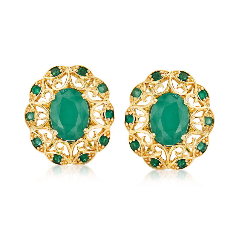 2.50 ct. t.w. Emerald Openwork Earrings in 14kt Yellow Gold image number 0