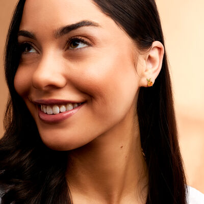 1.30 ct. t.w. Citrine and .10 ct. t.w. Peridot Peach Earrings in 14kt Yellow Gold