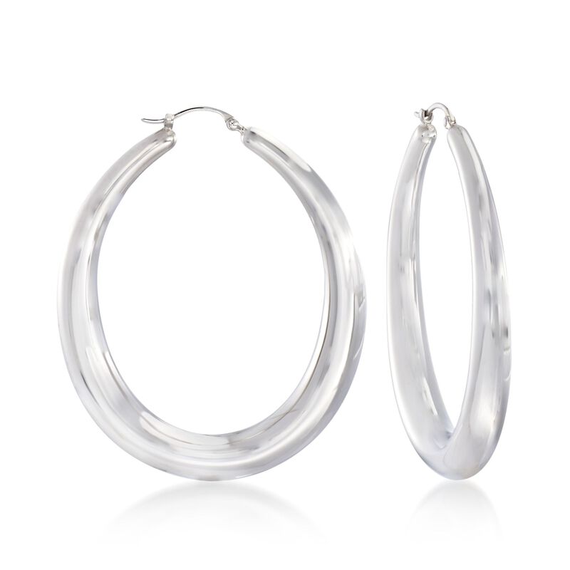 Sterling Silver Large Oval Hoop Earrings. 1 7/8&quot; image number 0