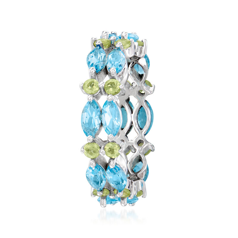 2.80 ct. t.w. Swiss Blue Topaz and .80 ct. t.w. Peridot Eternity Ring in Sterling Silver image number 2