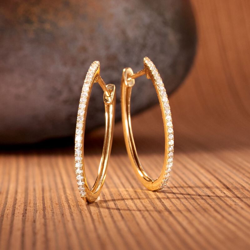 .33 ct. t.w. Diamond Hoop Earrings in 14kt Yellow Gold. 7/8&quot; image number 2