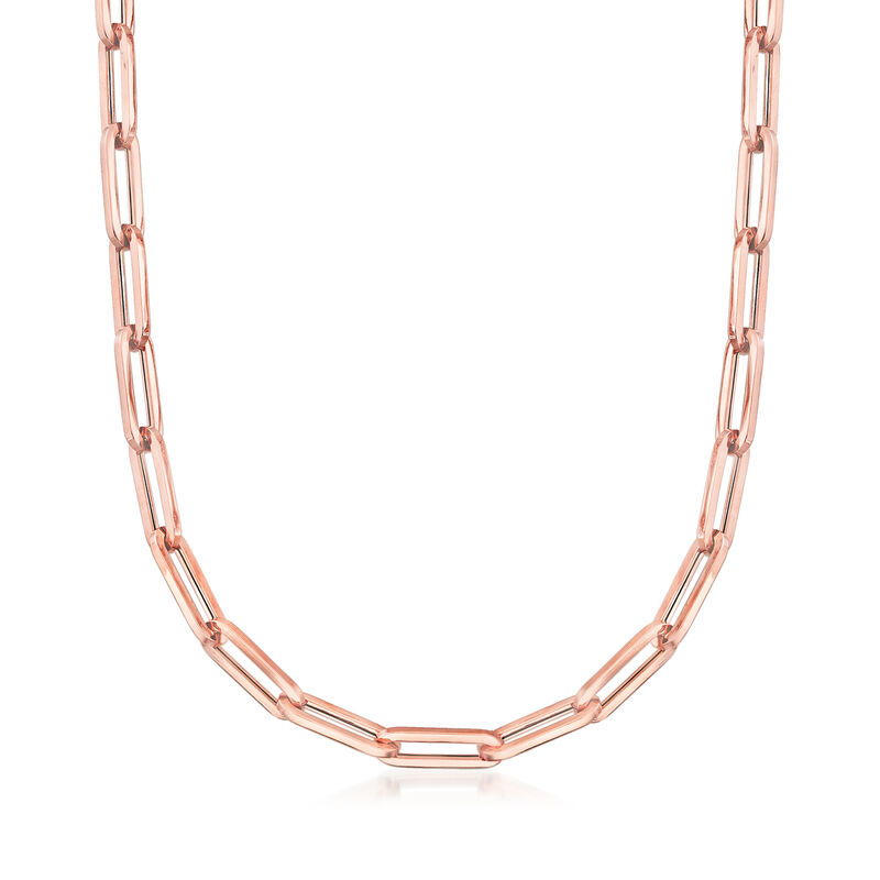 Italian 14kt Rose Gold Paper Clip Link Necklace. 18&quot; image number 1