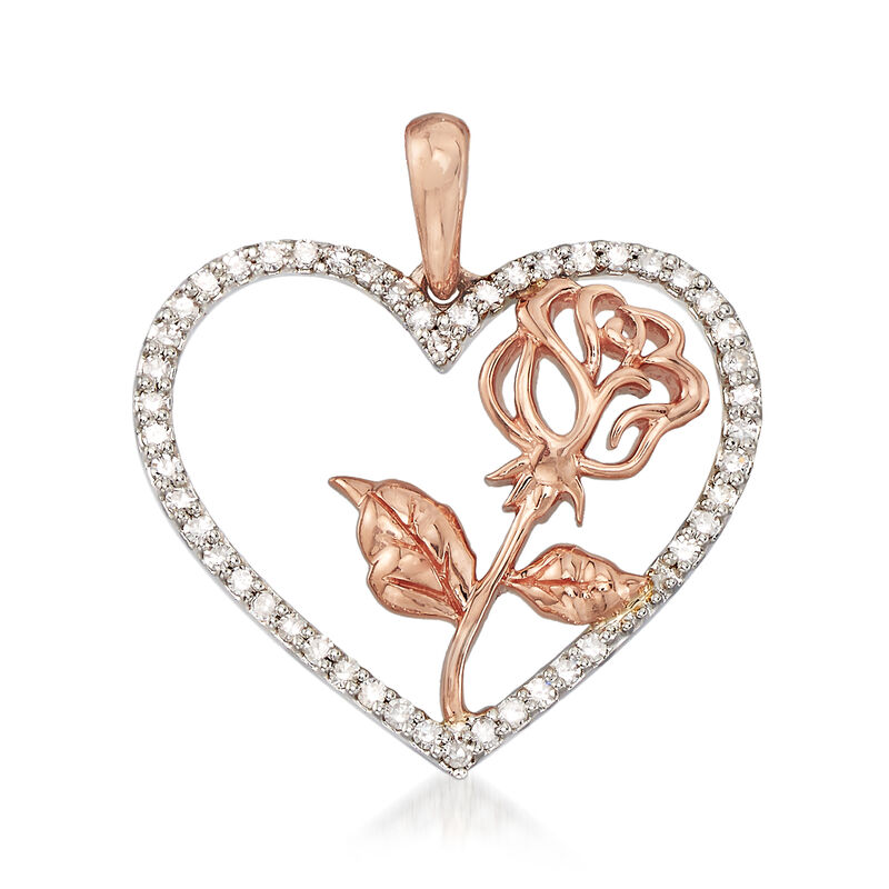 .20 ct. t.w. Diamond and Rose Heart Pendant in 14kt Two-Tone Gold image number 1