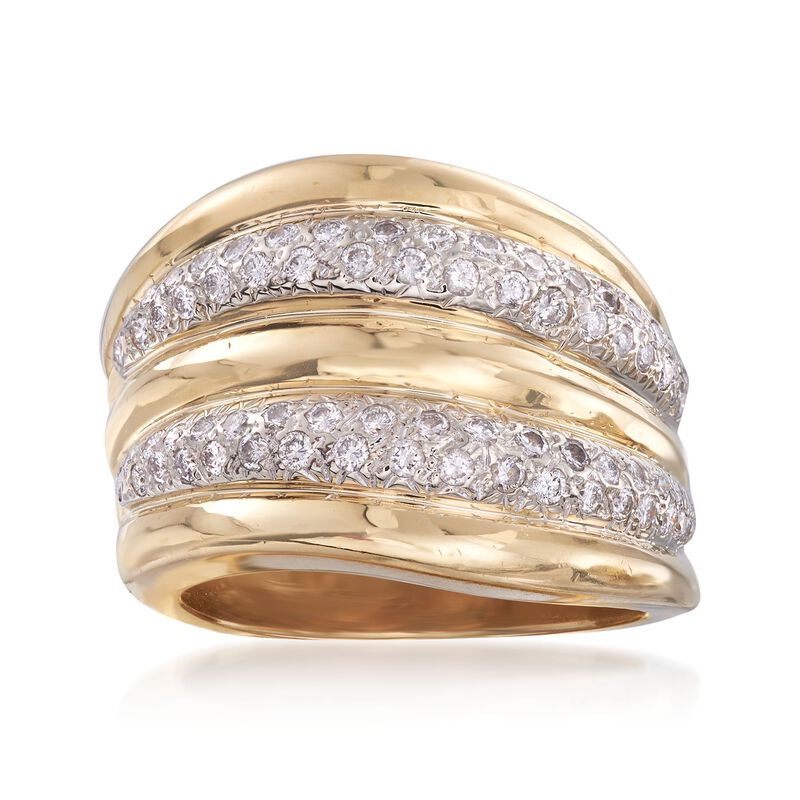 C. 1990 Vintage 1.00 ct. t.w. Diamond Two-Row Ring in 18kt Yellow Gold image number 0