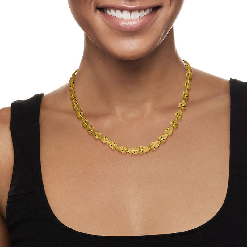 C. 1980 Vintage 18kt Yellow Gold Leaf Link Necklace. 17&quot; image number 1