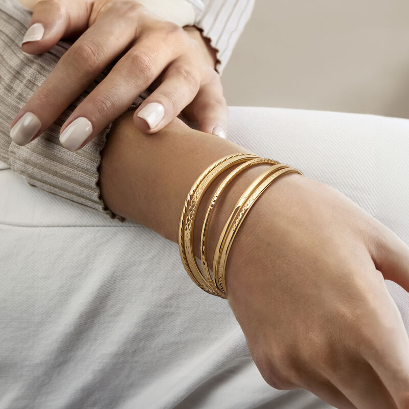 18kt Gold Over Sterling Jewelry Set: Five Bangle Bracelets image number 1