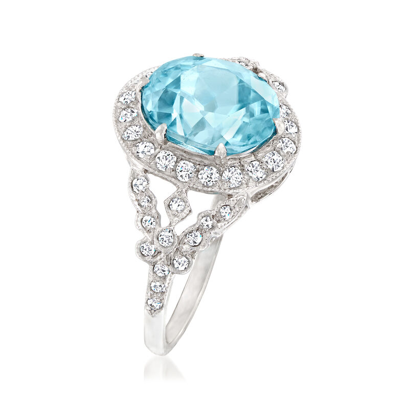 C. 2000 Vintage 5.00 Carat Blue Zircon Ring with .50 ct. t.w. Diamonds in 18kt White Gold image number 2