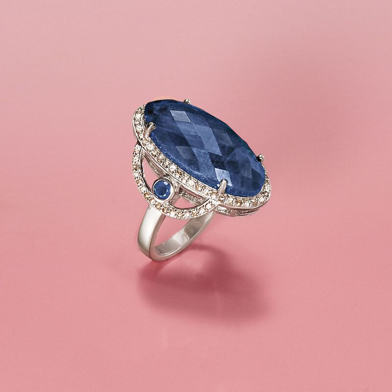 16.10 ct. t.w. Sapphire and .70 ct. t.w. Champagne Diamond Ring in Sterling Silver image number 6
