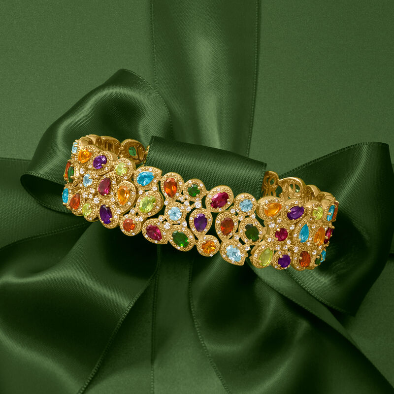 25.10 ct. t.w. Multi-Gemstone Three-Row Bracelet in 18kt Gold Over Sterling image number 3