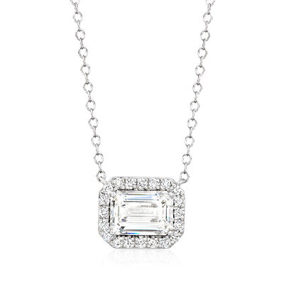 2.00 ct. t.w. Round and Emerald-Cut Lab-Grown Diamond Necklace in 14kt White Gold