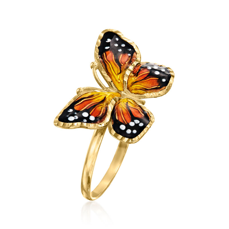 Italian Multicolored Enamel Butterfly Ring in 18kt Yellow Gold image number 2